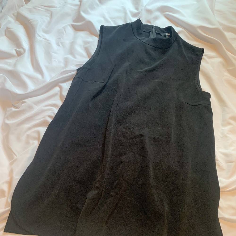 Black, Uniqlo, Sleeveless, Mock-neck Top